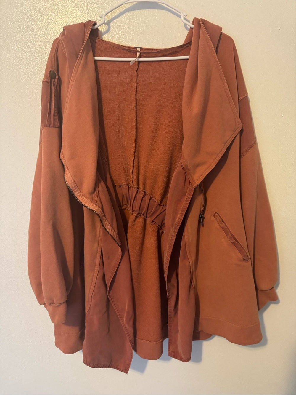 Free People Hooded Zip-Front Bomber Jacket in Rust - Picture 7 of 9